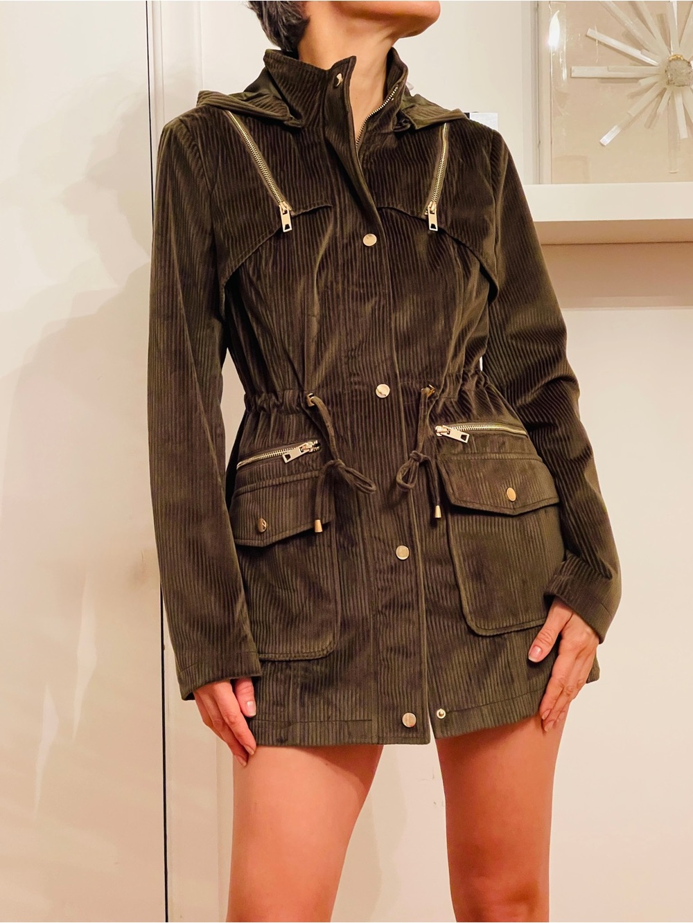 Parasuco Olive Corduroy Hooded Utility Jacket - Women